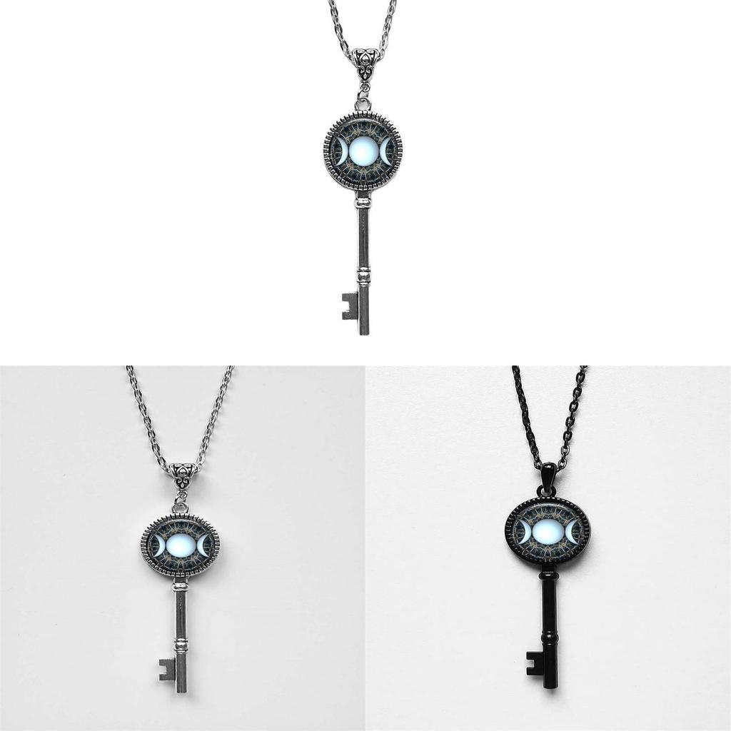 Classic Moon Goddess And Star Glass Necklace With Alloy Pendant For Women And Men
