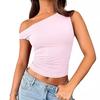 Slant Neck Top, Sexy Babes Slanted Shoulders, Solid Color Vest, Summer Women's Off-the-shoulder Pullover, Off-the-navel Women's Clothing