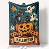 Halloween Throw Blanket Spooky Black Cats, Pumpkins, Ghosts Lightweight Flannel Sofa Couch Decor