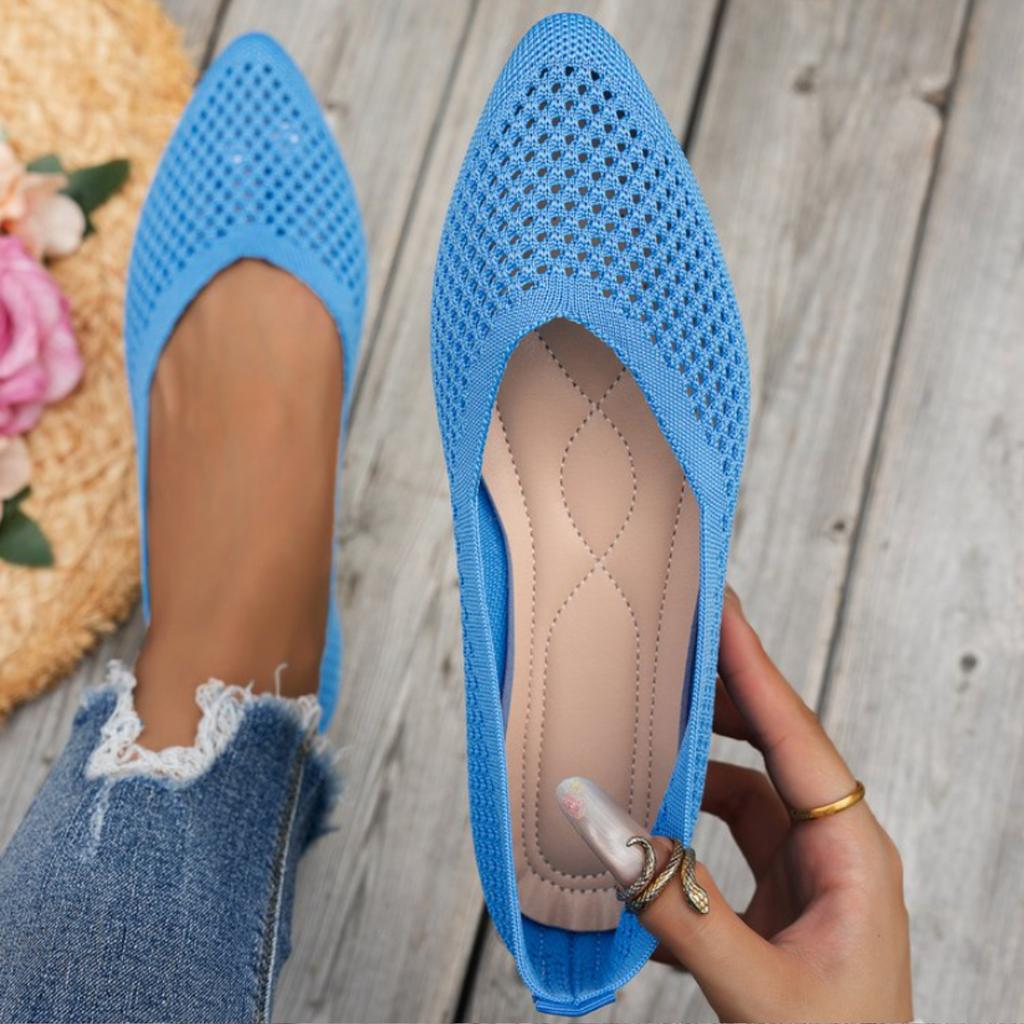 Women Pointed Toe Flat Shoes Solid Color Knitted Slip On Shoes Casual Breathable Ballet Comfortable Flats Loafers for Women