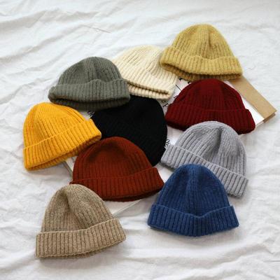 Zimowa dziergana wełniana czapka dziecięca jednolity kolor ciepła niemowlęca czapka beanie koreańska vintage hip hopowa kopuła dziecięca docker melonik