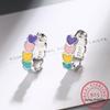 Genuine S925 Sterling Silver Rainbow Color Enamel Heart Hoop Earrings For Women  New Ear Hoops Female Fine Jewelry