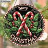 2D Flat 1pc Christmas ‘'Cane Sugar Greens’' Logo Wooden Sign Decoration, Front Door Embossed Effect Wall Decoration, Suitable for Home, Garden Patio