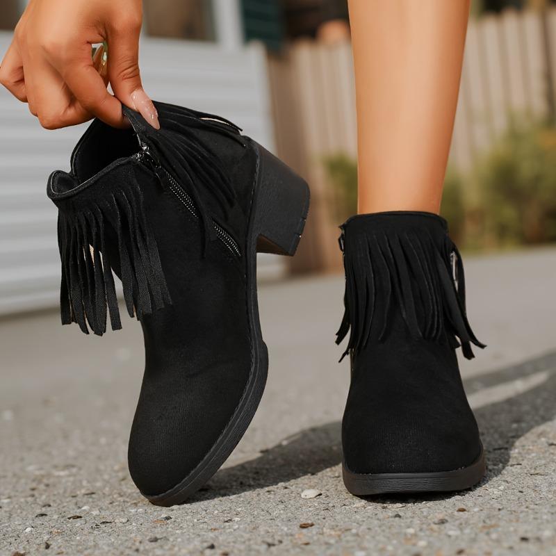 Fashion Black Scrub Cowhide Booties Spring and Autumn Fur Temperament Small Casual Women's Boots