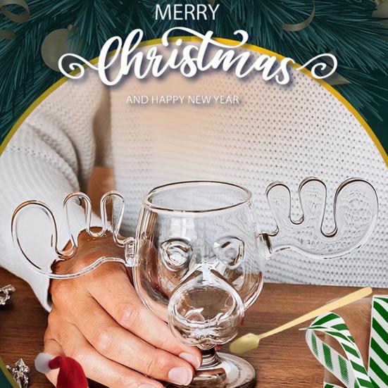 Christmas Deer Mug 240ml Clear Glass Elk-Shaped Cup Xmas Vacation Movie Coffee Mugs Gifts for Family Friends Party Drinking Supplies