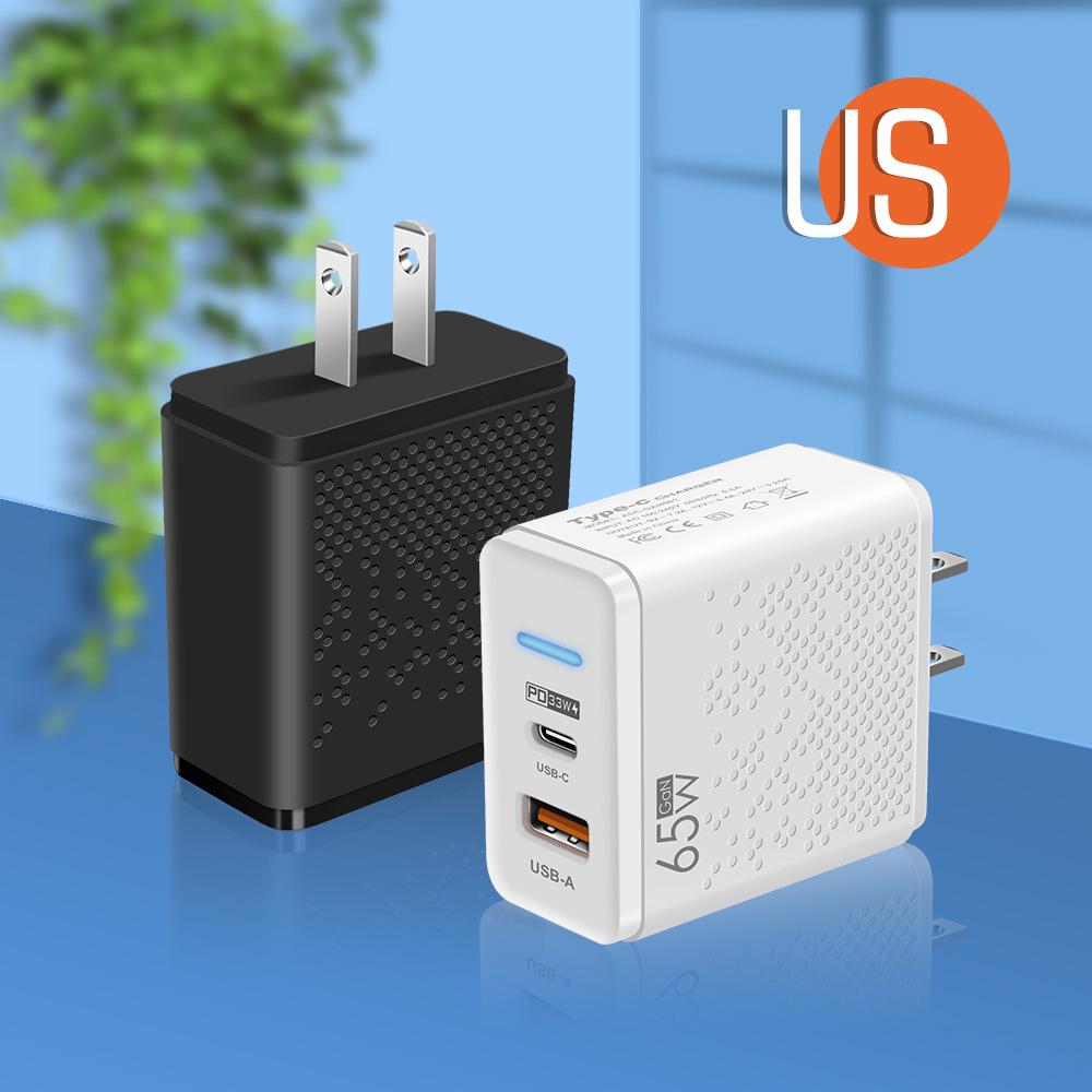 65W GaN PD+USB EU/UK Fast Charger for Phones & Laptops