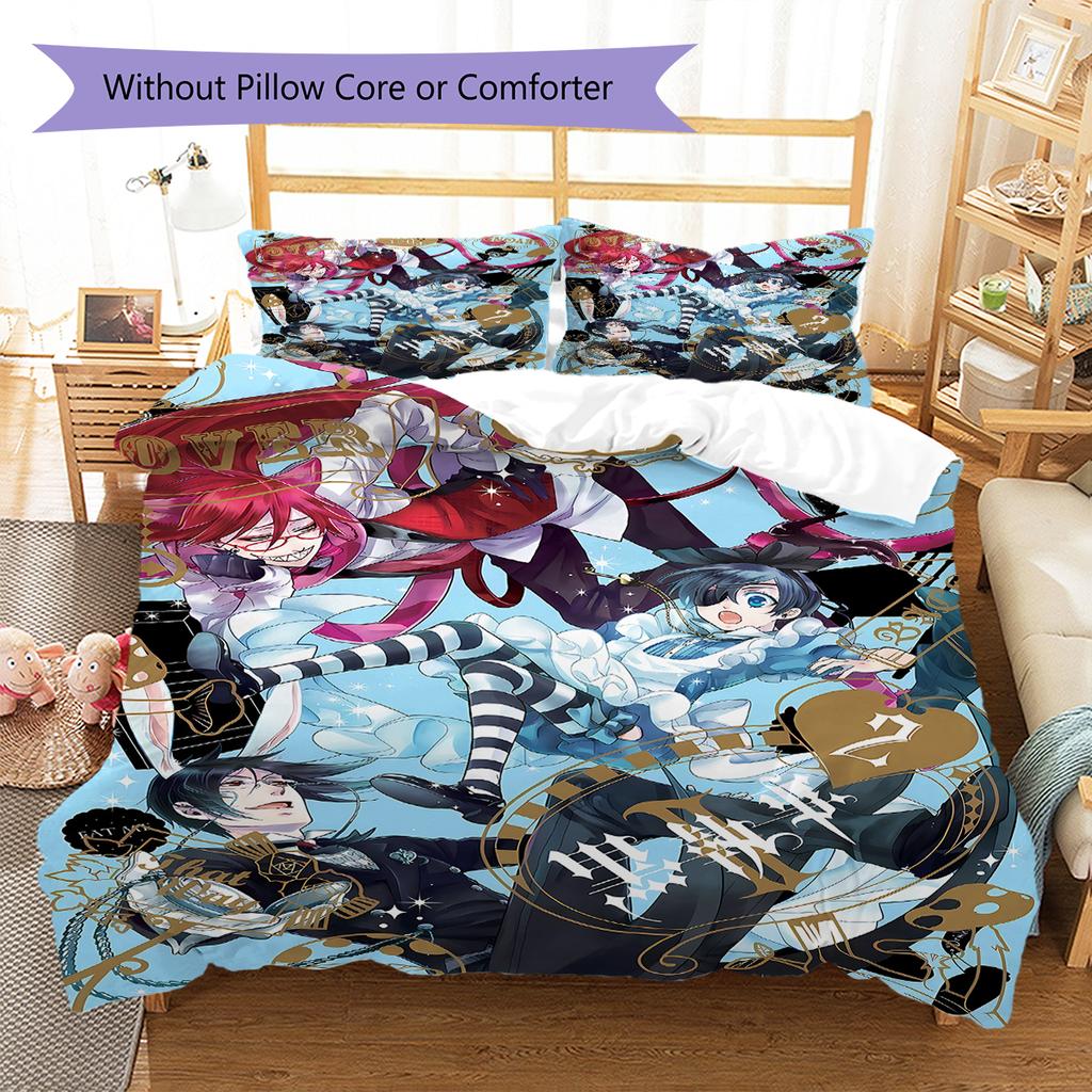 Black Butler Pattern Bedding,Quilt Set Quilt Cover Pillowcase Home Birthday Gift (1 * Duvet Cover + 2 * Pillowcase, Without Core)
