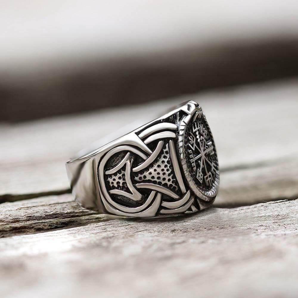 Vintage Viking 316l Stainless Steel Compass Odin Rune Vegvisir Ring For Men Punk Retro Amulet Jewelry Ring Male Bijoux
