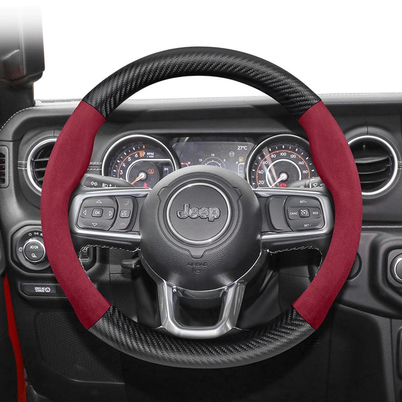 For Jeep Suede Carbon Fiber Steering Wheel Cover Fit Renegade Compass Wrangler Jk Grand Cherokee Wk2 Jl Gladiator Tj Patriot DX
