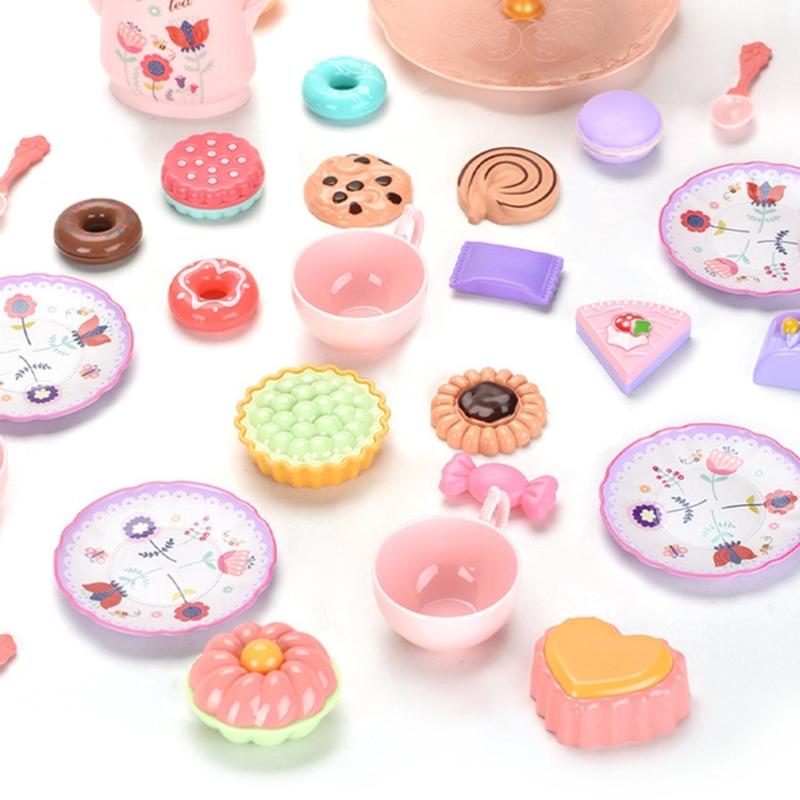 Teas Set for Little Girls 36Pcs Teas Party Pretend for Play Afternoon Teas Playset with Plastics Pot Cups Spoons Dessert