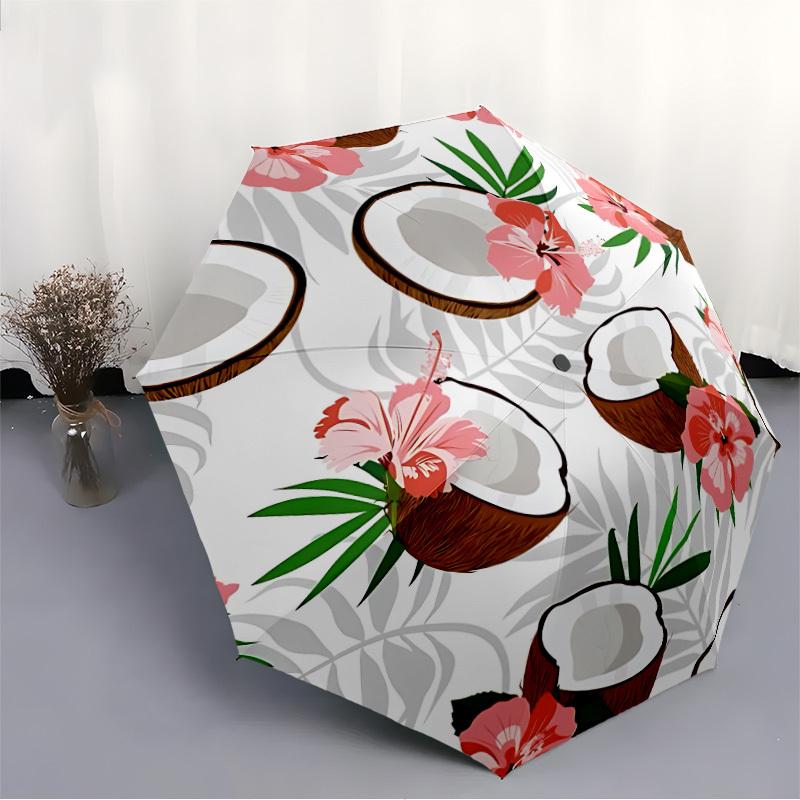 1pc Coconut Floral Pattern Automatic Open/Close Umbrella - Compact Travel Umbrella, Gift for Birthdayyy251208164