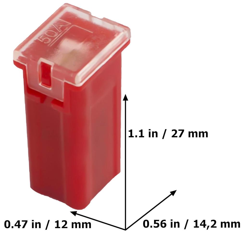 50A Delon Technology - Block Fuses JCase Tall, 5 Pack, 14,2x12x27mm / 0.56x0.47x1.1 Inch, max 32V, red