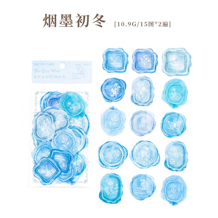 30 Pieces White Ink Watercolor Wax Seal Stickers Vintage Letter & Emblem Design For Gift Box Sealing Envelope Decor