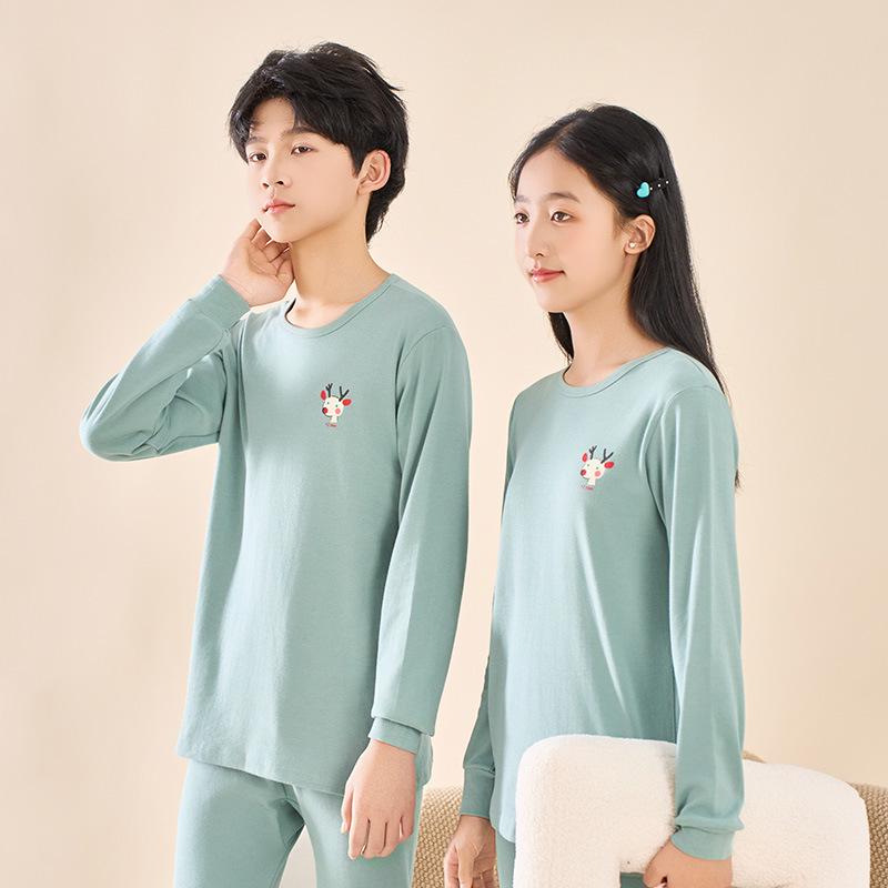 Kids' Autumn Cotton Flannel Pajama Set - Warm Long Johns and Base Layer for Boys and Girls
