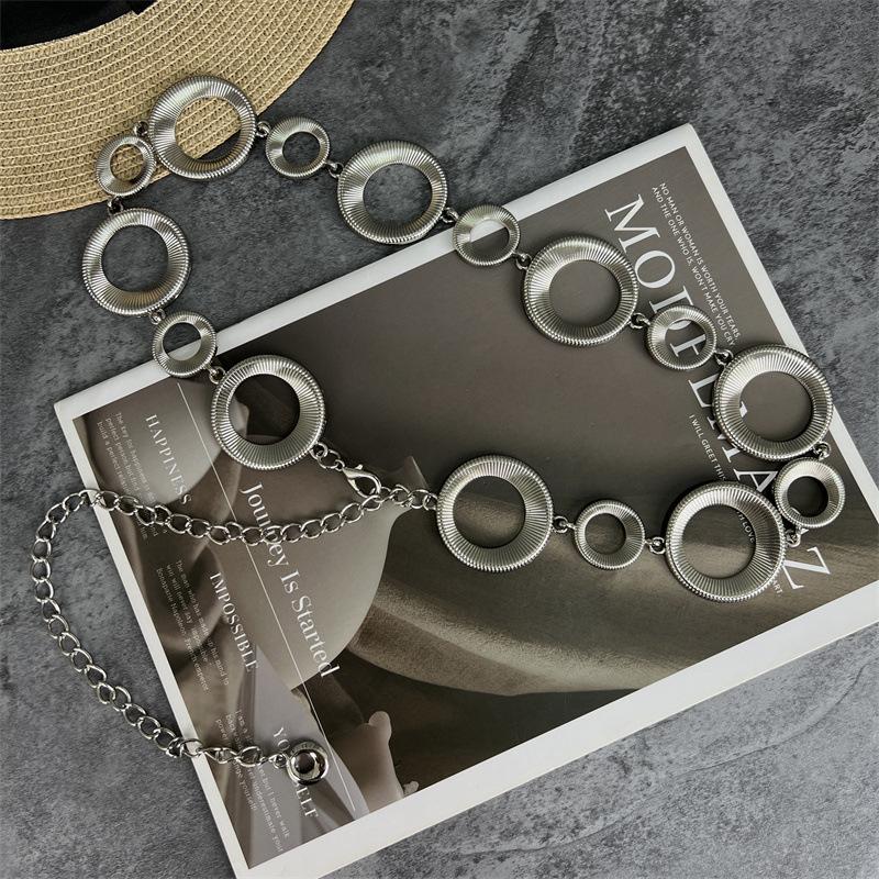 Premium metal threaded disc waist chain, niche retro body chain, versatile casual dress belt