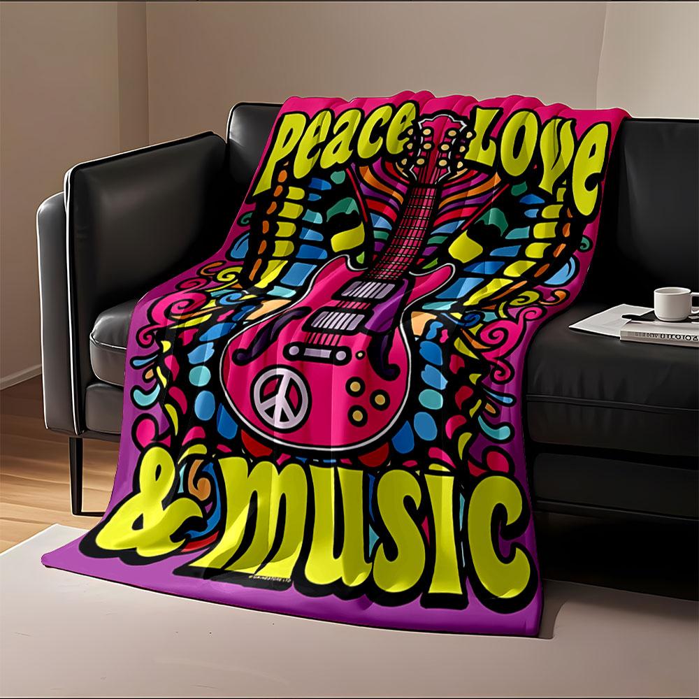 Peace Love Music Guitar Blanket for All Seasons Blanket Lunch Break Throw Gift