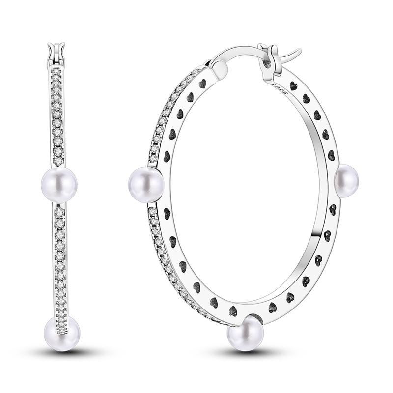 

New 925 Silver Pave U Shape Pearl Hoop Earrings Eardrop Earrings For Women Wedding Engagement Birthday Gift