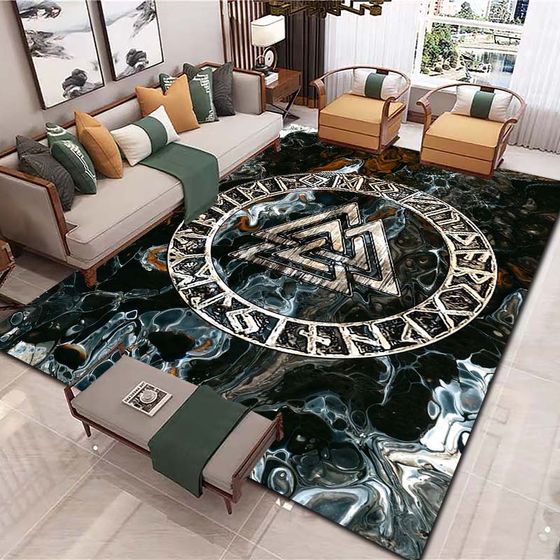 

Viking Rune Wolf Pattern Area Rug Vintage-Themed Carpet Non-Slip for Office Bedroom Living Room Outdoor Cool Gift Decoration Mat 40x60cm