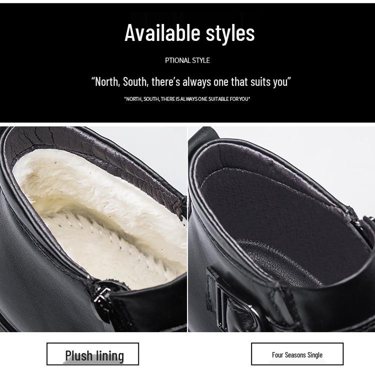 Men's High-Top Leather Business Boots with Warmth and Zipper, Large Size, Martin Style, for Autumn and Winter.