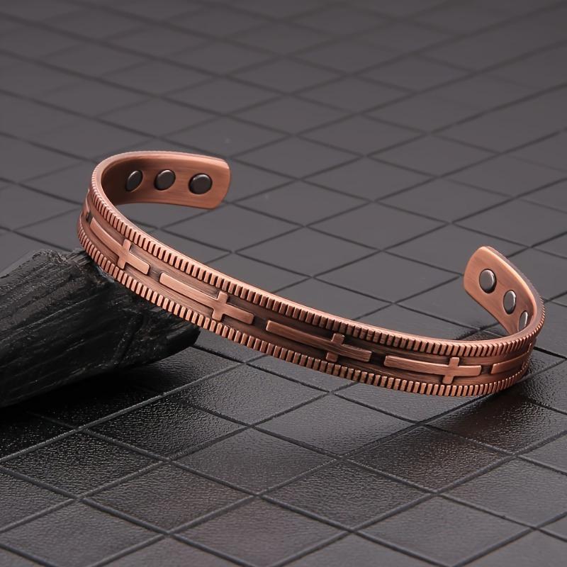 Vintage Magnetic Bracelet Opening Adjustable Red Copper Color Retro Bracelet Cross Bracelet For Men Arthritis Health  Jewelry 20cm