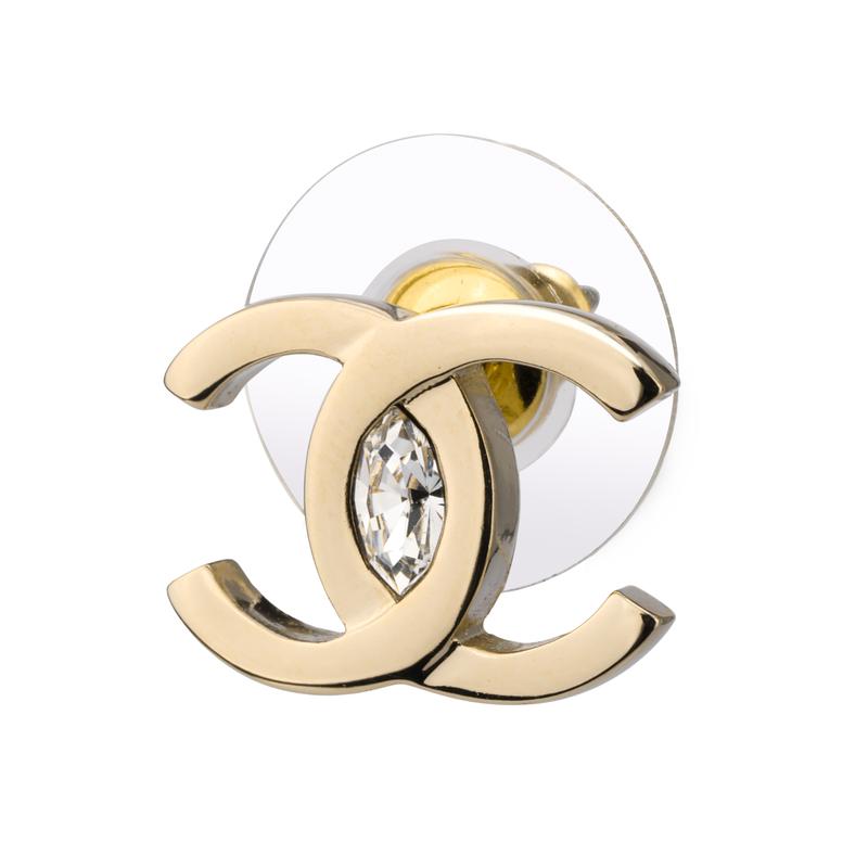 CHANEL Double C Diamond Earrings Women's Small Gold