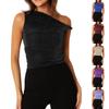 One Shoulder Sexy Tank Top Premium Sense Women's Short Slim Slim Top Bottom Shirt