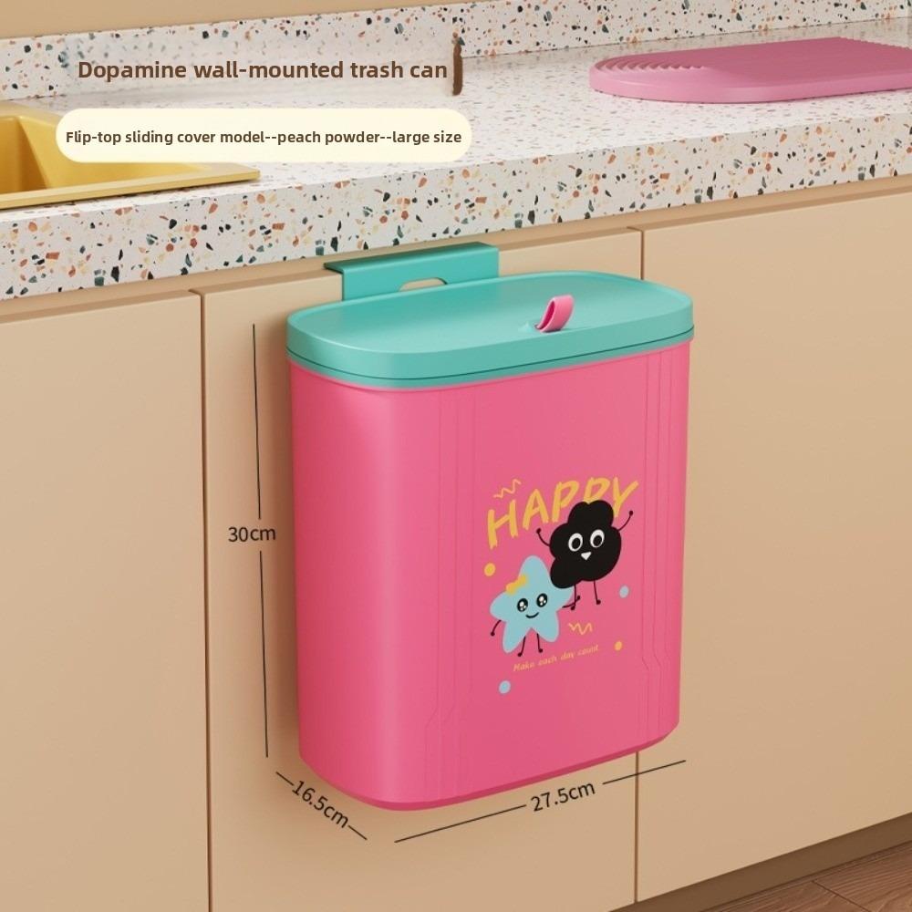 New 2 Type Kitchen Trash Bin Leak-Proof Space-Saving Wall-mounted Trash Can Candy Color with Lid Garbage Can Kitchen Use
