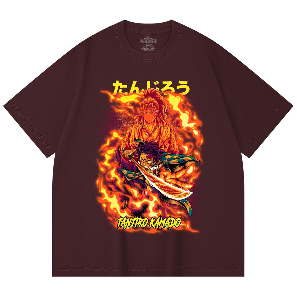 

230 Gsm 100% Cotton Demon Slayer V107 Tanjiro Print Unisex Heavy Cotton T Shirt 2XL