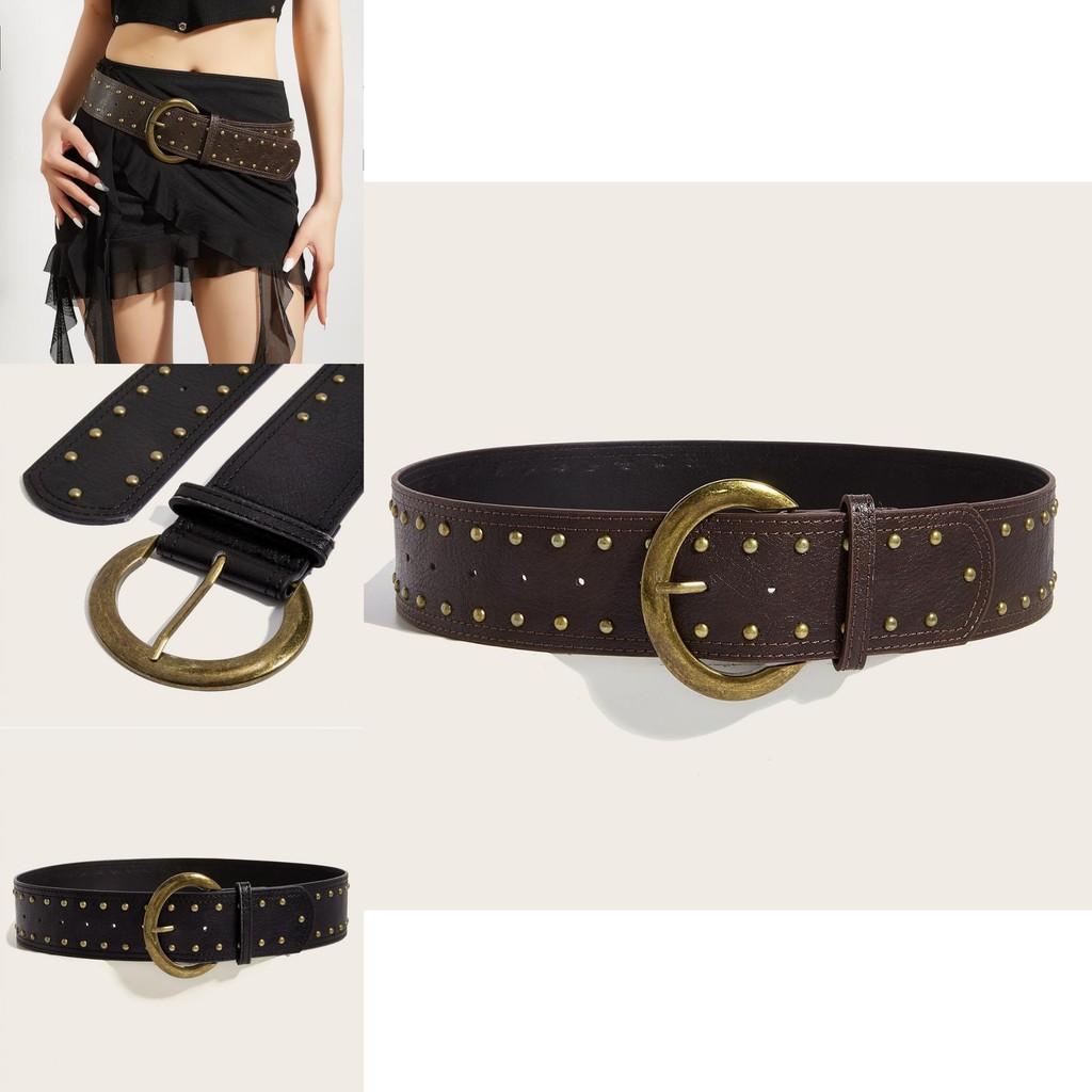 Punk Style Rivet Leather Belt With Alloy Buckle For Casual Fashion Accessories