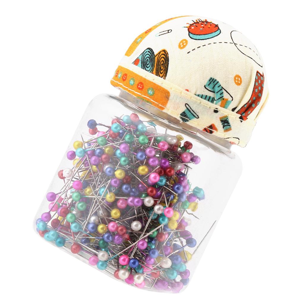500Pcs Beads Needles Quilting Pins in Orange Fabric Covered Pin Cushion Bottle Sewing Craft