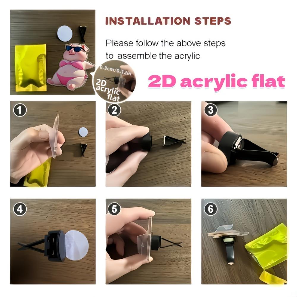 2D Flat Pig Car Vent Clip Decorative Diffuser (fragrance Not Included), Car Interior Decoration, Aromatherapy Clip, Ideal for Holiday Gifts