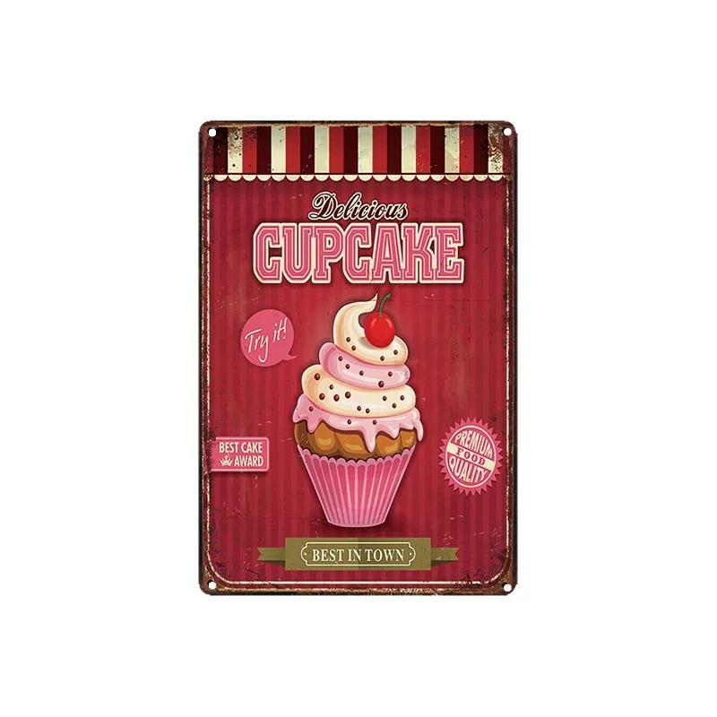 Cupcake Hot Dog Ice Cream Burger Tin Signs Metal Plate Iron Paintings Kitchen Dessert Shop Retro Shabby Wall Decor Tin Plaques