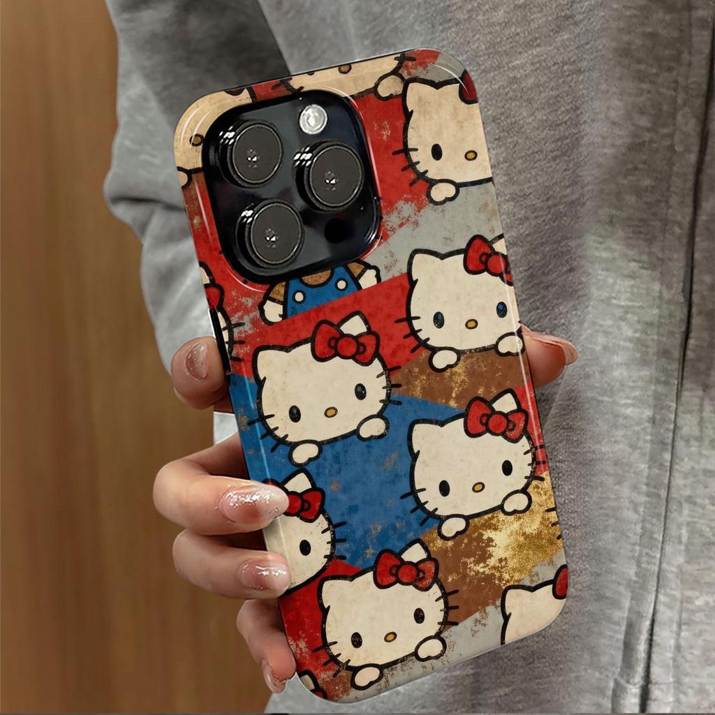Retro Kitty Cartoon Case for iPhone 16 Pro Max/14/15 with Full Lens Coverage