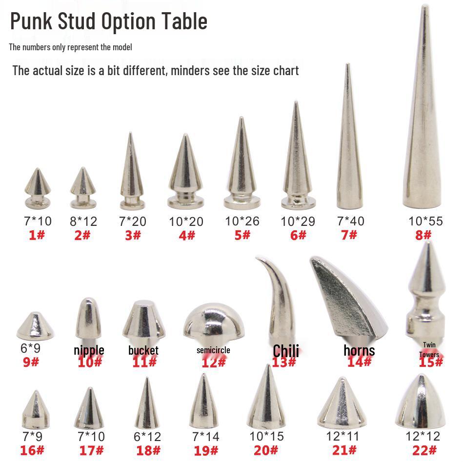 Punk Spike Alloy Bullet Rivet Horn Cone with Base Screw for Apparel, Bags, Shoes