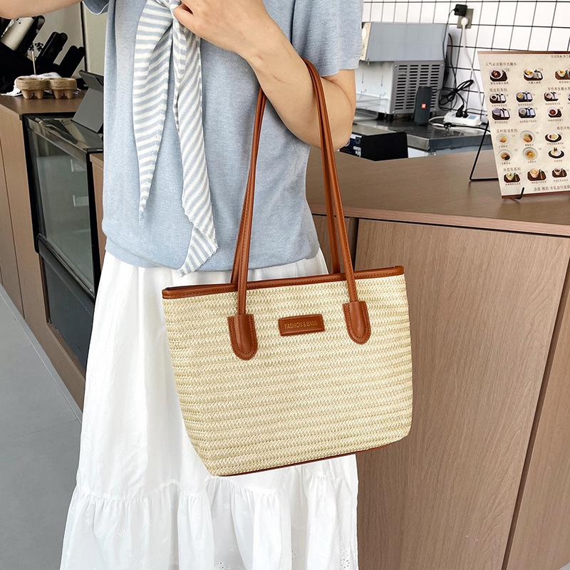 Summer Versatile Large-capacity Colorful Hand-woven Bag Casual Vacation Beach Bag Rainbow Shoulder Underarm Tote Bag