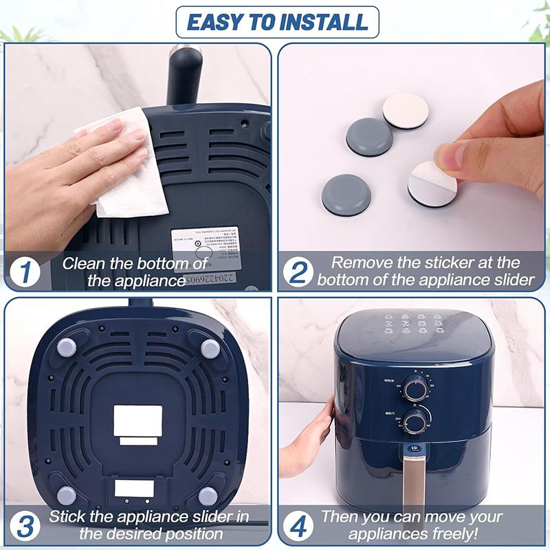 12Pcs Kitchen Appliance Sliders Autoadesivos Cadeira Sliders Silencioso Air Fryer Rodada Autoadesiva Móveis Movendo Almofadas