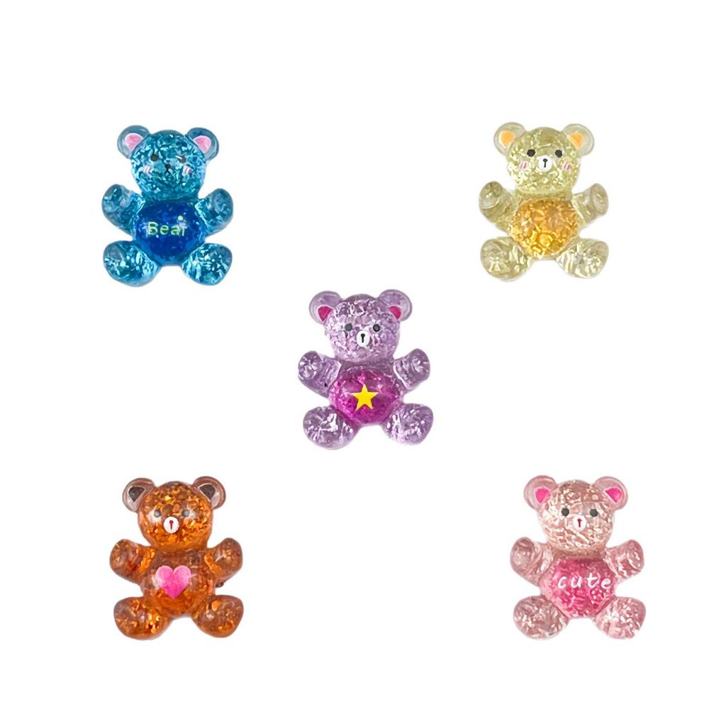 Cartoon Glitter Bear Resin Accessories: DIY Hair Clips, Ties, Crocs Charms, Magnets & Phone Case Decor