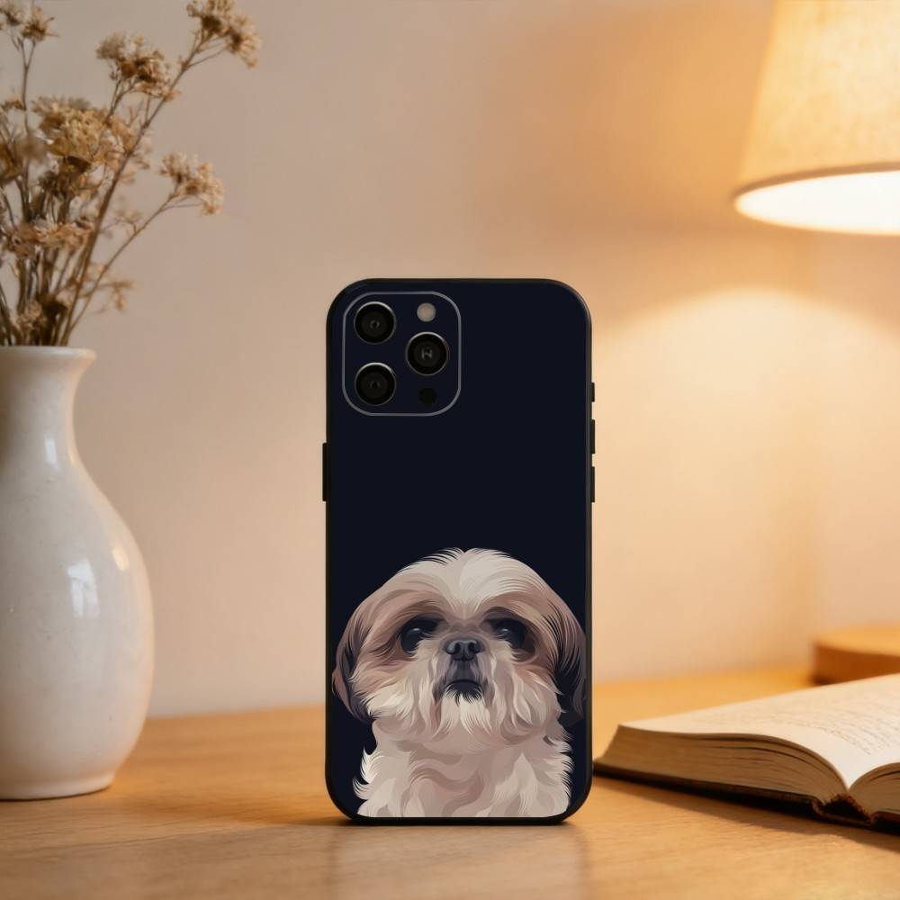 Painting Art Shih Tzu  Phone Case For iPhone 17,16,15,14,13,12,11 Plus,Pro Max,XS,Soft Silicone Black Cover