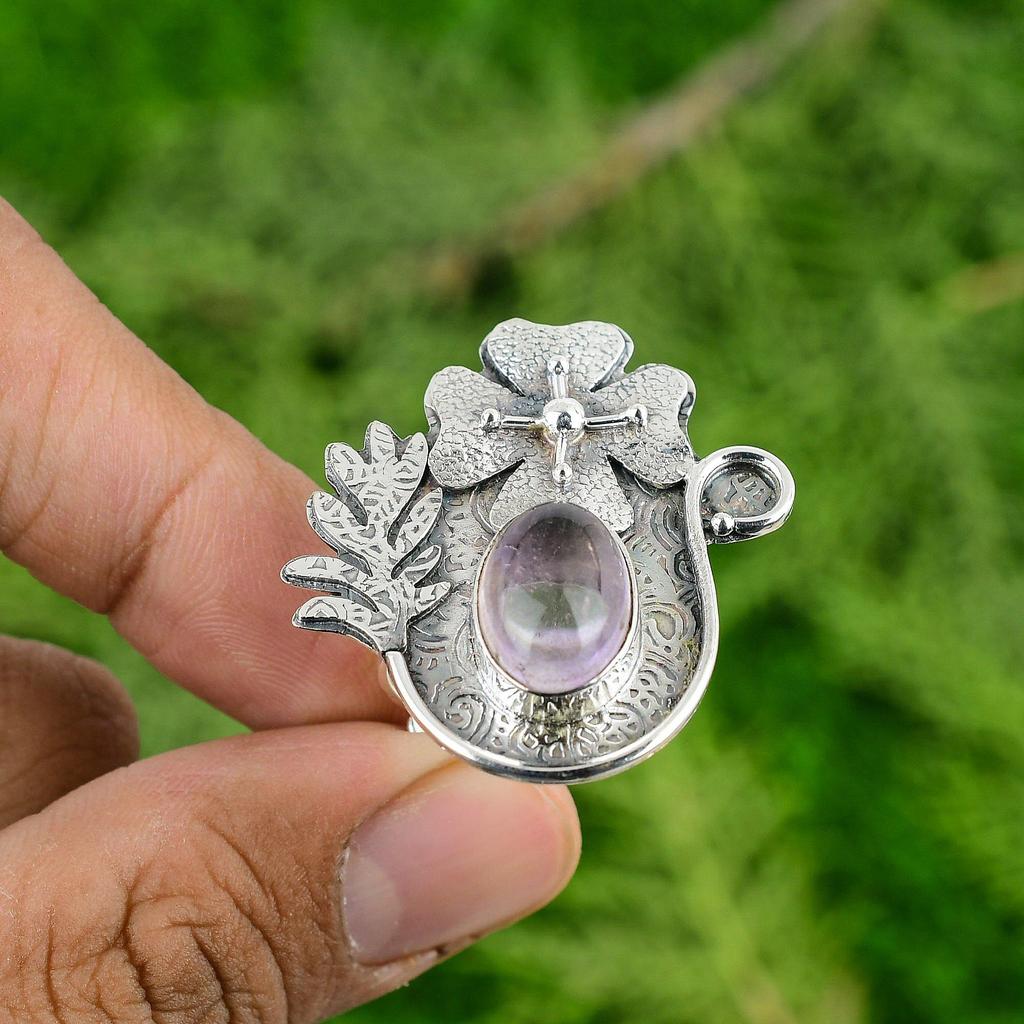 Promise Flower Adjustable Ring 925 Silver Natural African Amethyst
