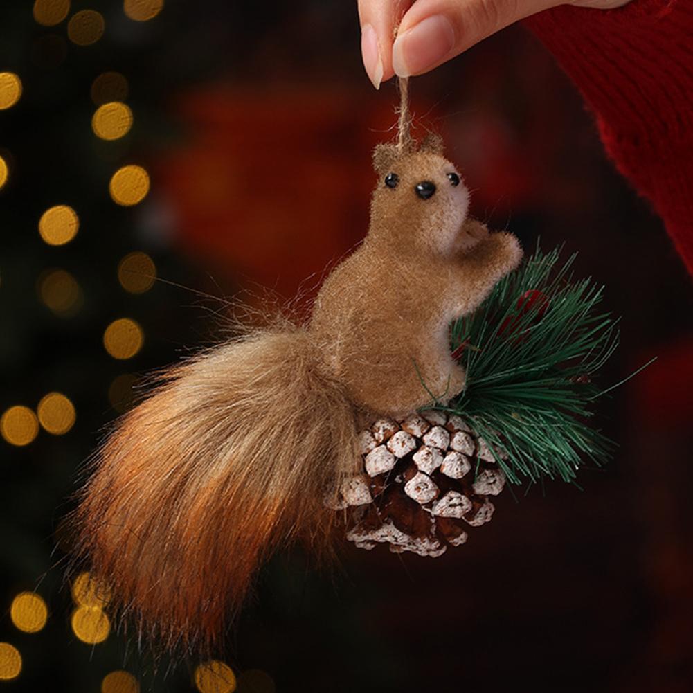 Cute Artificial Squirrel Pendant Christmas Tree Hangings Ornaments Simulated Squirrel Craft Xmas Garden Doll Pendant Decorations