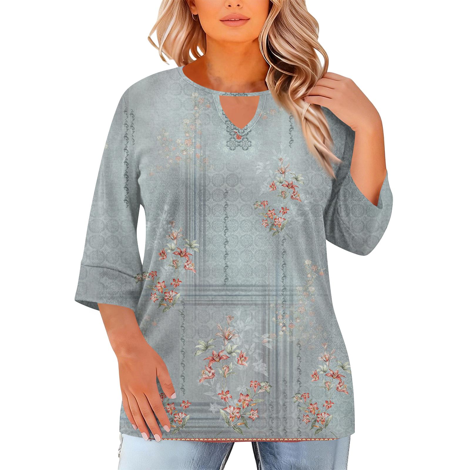 

Women s Fashion Casual Round Neck Three-Quarter Sleeve Oversized Print Top XL