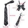 JK Gray Checkered Neck Tie Pre-Tied Bowtie for School Uniform Formal Business