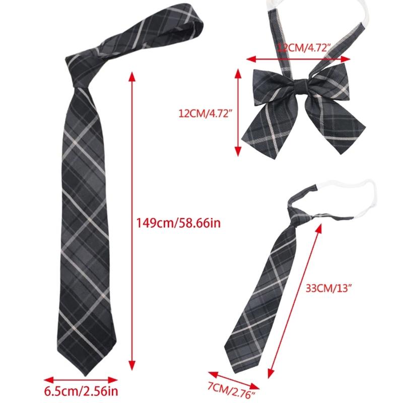 JK Gray Checkered Neck Tie Pre-Tied Bowtie for School Uniform Formal Business