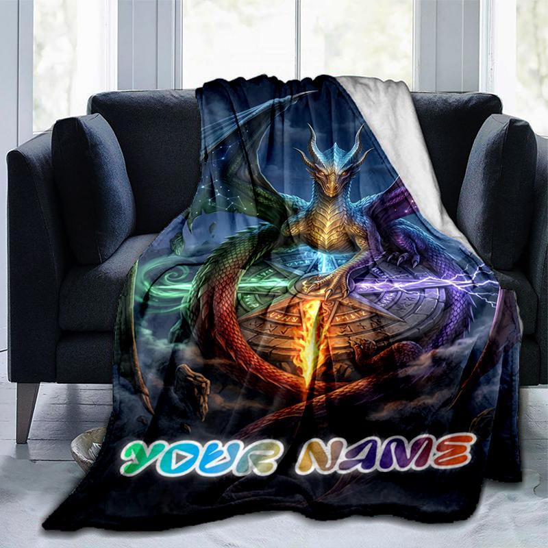 1PC Custom Name Epic Dragon Fantasy Art Flannel Blanket Versatile,all-season Throw Suitable for the Living Room,bedroom,camping,travel,and Gift