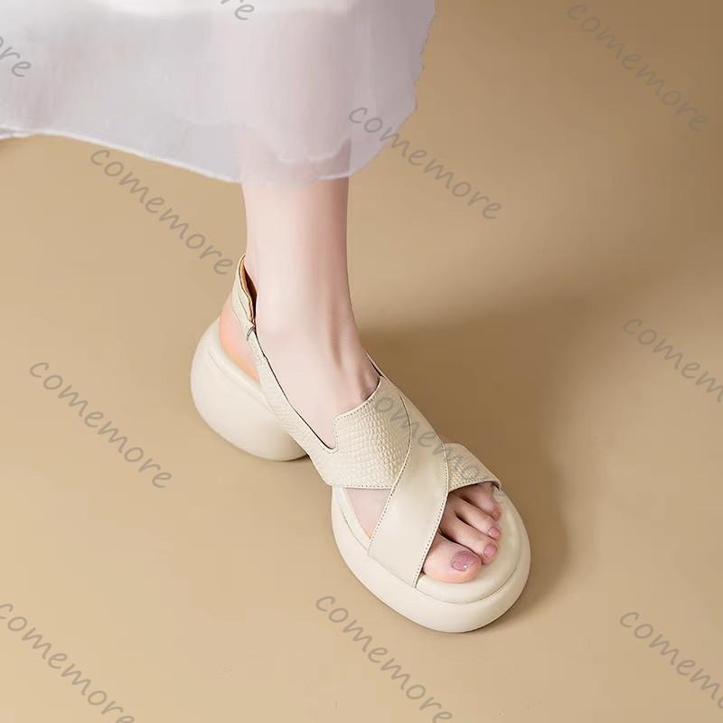 Fashion Comemore Roman Sandals Women Summer Thick Bottom Shoe Soft Leather Peep Toe Chunky Heeled Female Sandales Casual Shoes for Women