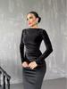 Damen Slim Fit Plissee Langarmkleid Herbst/Winter 2026, Einfarbig, Rundhals.