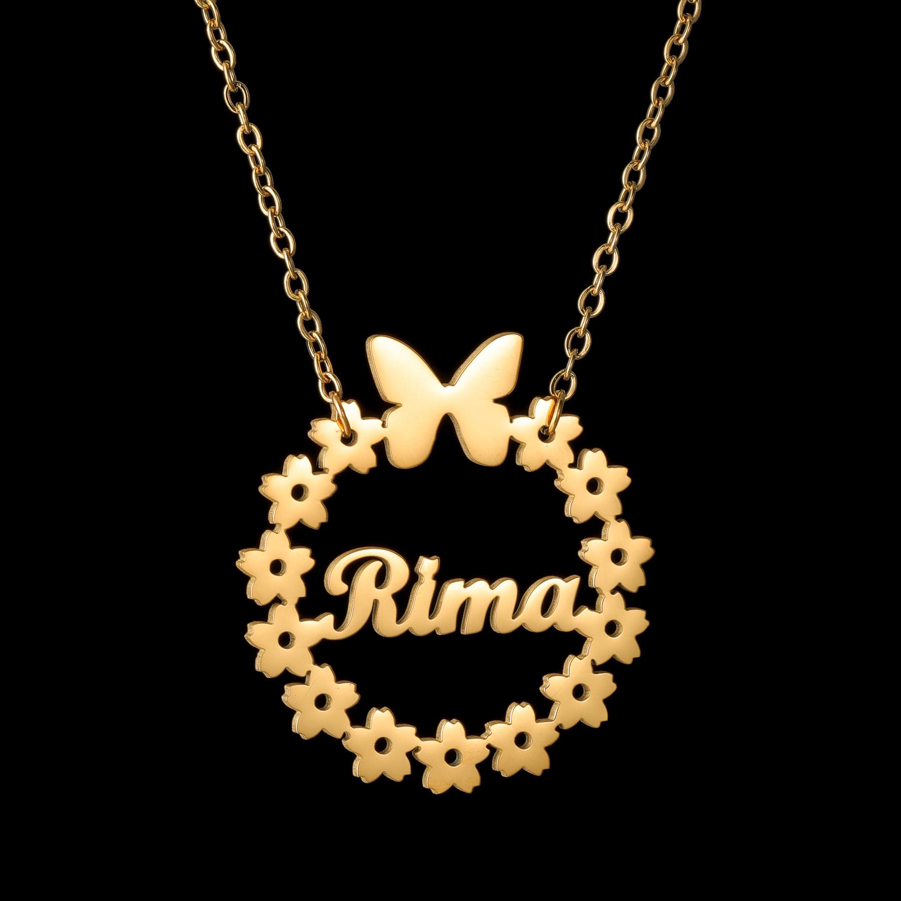 

Atoztide Custom Name Necklace Brooch Jewelry Set Personalized Round Flower Butterfly Stainless Steel for Women Birthday Gifts Silver color