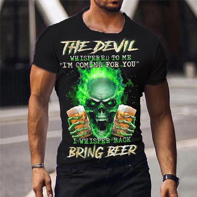 Summer Round Neck 3D Terrifying Skull Print Top Fashionable Casual Short Sleeved Men's T-shirts