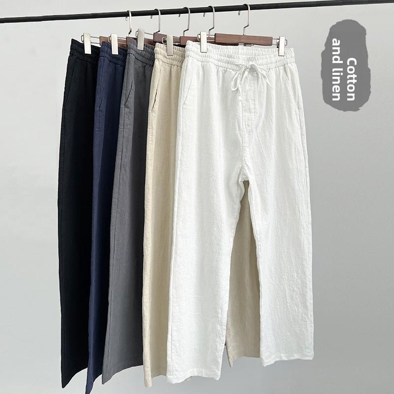 Mens Vintage Linen Casual Pants With Drawstring Waist For Summer Daily Wear