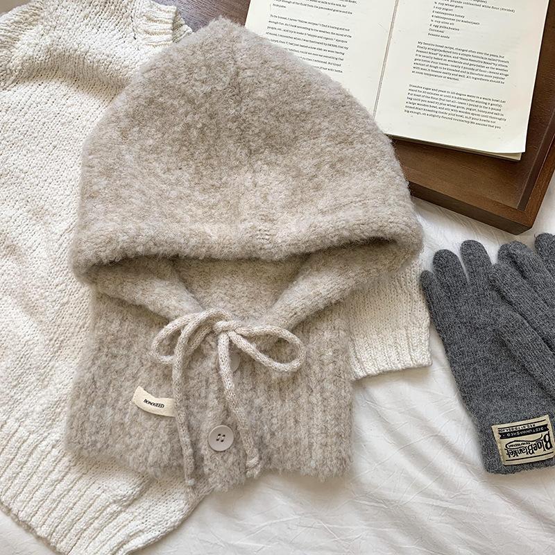 Balaclava hat color multiple choice sewing woven mark personalized design scarf integrated wool hat exclusive